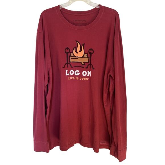 Life is Good Men’s Long Sleeve Crusher Tee Size XXL Red Log On Camping Outdoors - Picture 1 of 6